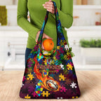 Broncos Autism Awareness Grocery Bag Puzzle Flames Rugby Ball