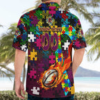 Broncos Autism Awareness Hawaiian Shirt Puzzle Flames Rugby Ball