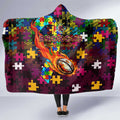 Broncos Autism Awareness Hooded Blanket Puzzle Flames Rugby Ball