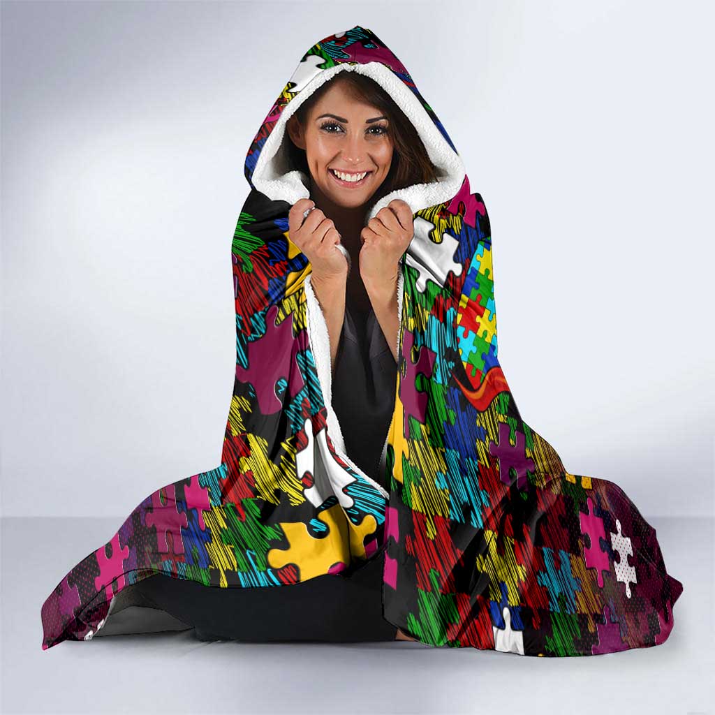 Broncos Autism Awareness Hooded Blanket Puzzle Flames Rugby Ball