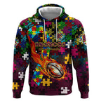 Broncos Autism Awareness Hoodie Puzzle Flames Rugby Ball