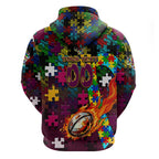 Broncos Autism Awareness Hoodie Puzzle Flames Rugby Ball