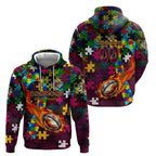 Broncos Autism Awareness Hoodie Puzzle Flames Rugby Ball