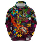 Broncos Autism Awareness Hoodie Puzzle Flames Rugby Ball