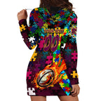 Broncos Autism Awareness Hoodie Dress Puzzle Flames Rugby Ball