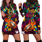Broncos Autism Awareness Hoodie Dress Puzzle Flames Rugby Ball