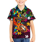 Broncos Autism Awareness Kid Hawaiian Shirt Puzzle Flames Rugby Ball