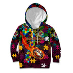 Broncos Autism Awareness Kid Hoodie Puzzle Flames Rugby Ball
