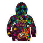 Broncos Autism Awareness Kid Hoodie Puzzle Flames Rugby Ball