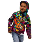 Broncos Autism Awareness Kid Hoodie Puzzle Flames Rugby Ball