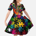 Broncos Autism Awareness Kid Short Sleeve Dress Puzzle Flames Rugby Ball