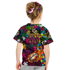 Broncos Autism Awareness Kid T Shirt Puzzle Flames Rugby Ball
