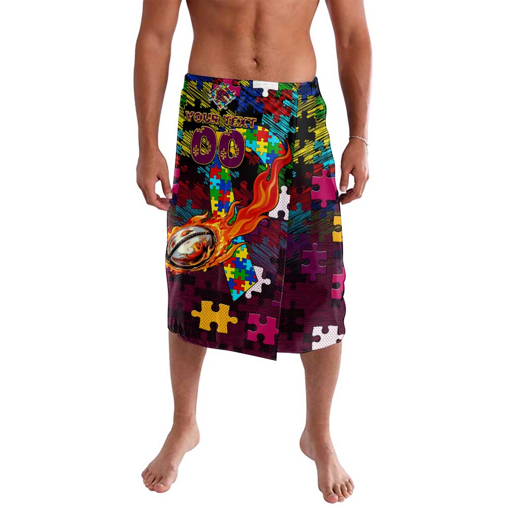 Broncos Autism Awareness Lavalava Puzzle Flames Rugby Ball