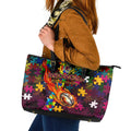 Broncos Autism Awareness Leather Tote Bag Puzzle Flames Rugby Ball