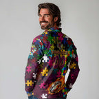 Broncos Autism Awareness Long Sleeve Polo Shirt Puzzle Flames Rugby Ball