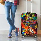 Broncos Autism Awareness Luggage Cover Puzzle Flames Rugby Ball