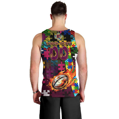Broncos Autism Awareness Men Tank Top Puzzle Flames Rugby Ball