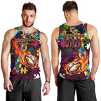 Broncos Autism Awareness Men Tank Top Puzzle Flames Rugby Ball
