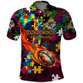 Broncos Autism Awareness Polo Shirt Puzzle Flames Rugby Ball