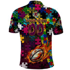 Broncos Autism Awareness Polo Shirt Puzzle Flames Rugby Ball