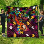 Broncos Autism Awareness Quilt Puzzle Flames Rugby Ball