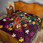 Broncos Autism Awareness Quilt Puzzle Flames Rugby Ball