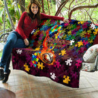Broncos Autism Awareness Quilt Puzzle Flames Rugby Ball