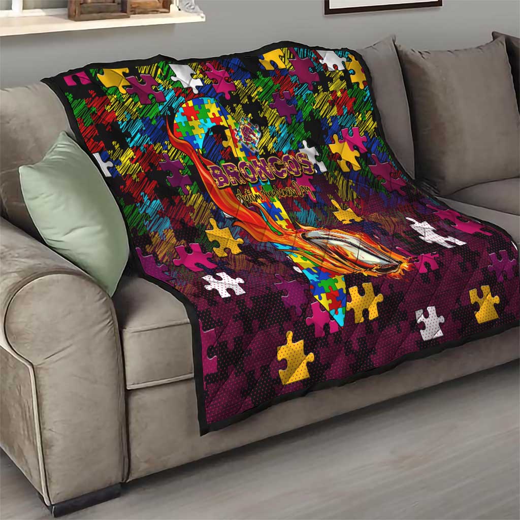 Broncos Autism Awareness Quilt Puzzle Flames Rugby Ball