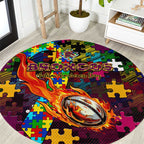 Broncos Autism Awareness Round Carpet Puzzle Flames Rugby Ball