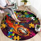 Broncos Autism Awareness Round Carpet Puzzle Flames Rugby Ball
