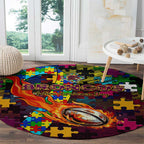 Broncos Autism Awareness Round Carpet Puzzle Flames Rugby Ball