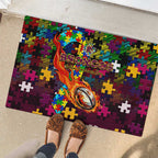 Broncos Autism Awareness Rubber Doormat Puzzle Flames Rugby Ball