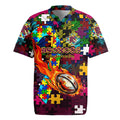 Broncos Autism Awareness Rugby Jersey Puzzle Flames Rugby Ball