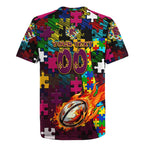 Broncos Autism Awareness Rugby Jersey Puzzle Flames Rugby Ball