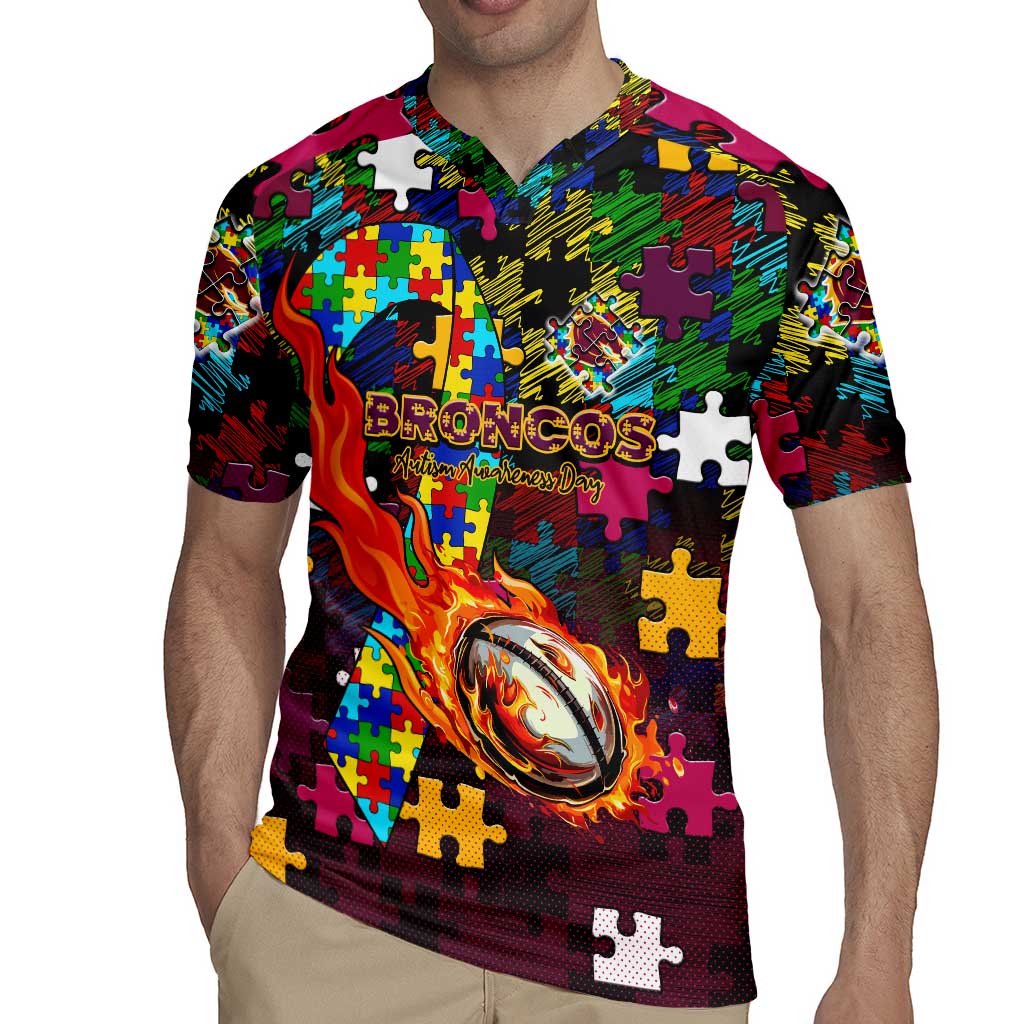 Broncos Autism Awareness Rugby Jersey Puzzle Flames Rugby Ball
