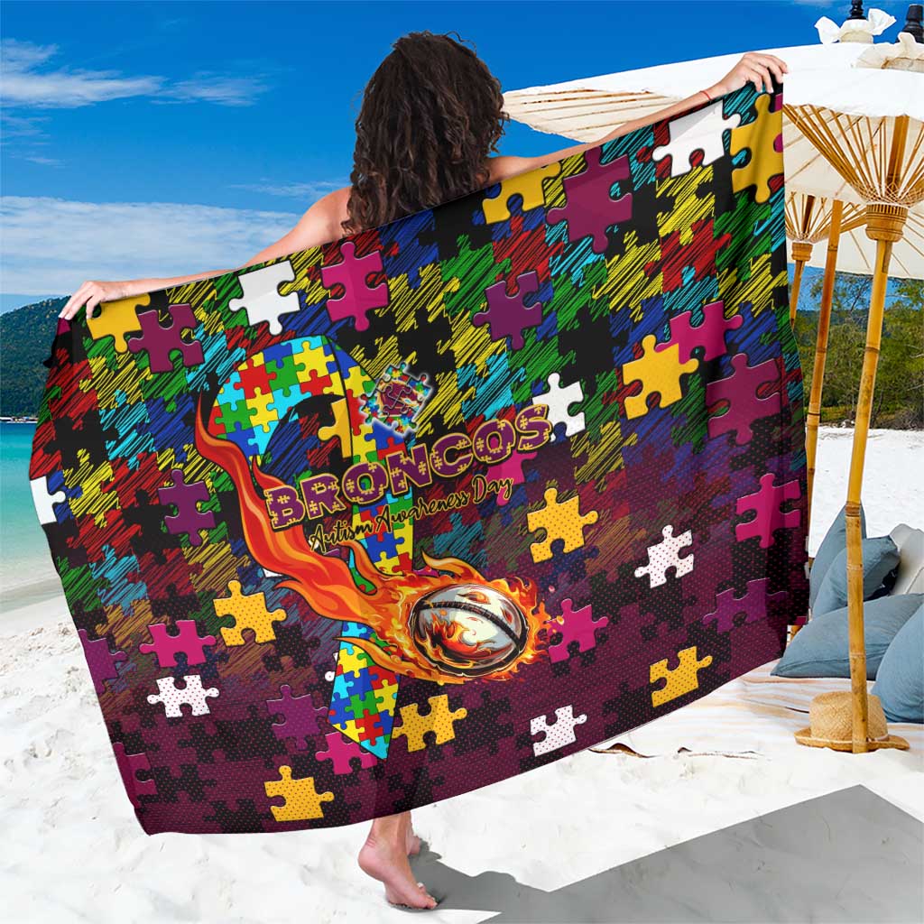 Broncos Autism Awareness Sarong Puzzle Flames Rugby Ball