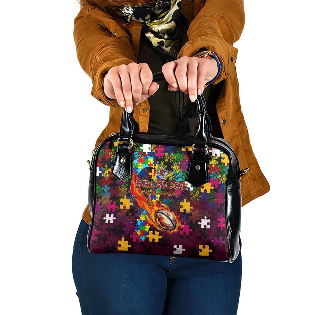 Broncos Autism Awareness Shoulder Handbag Puzzle Flames Rugby Ball