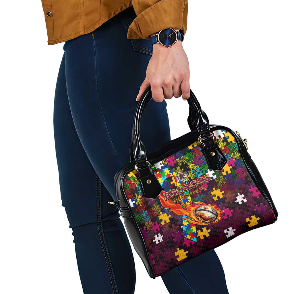 Broncos Autism Awareness Shoulder Handbag Puzzle Flames Rugby Ball