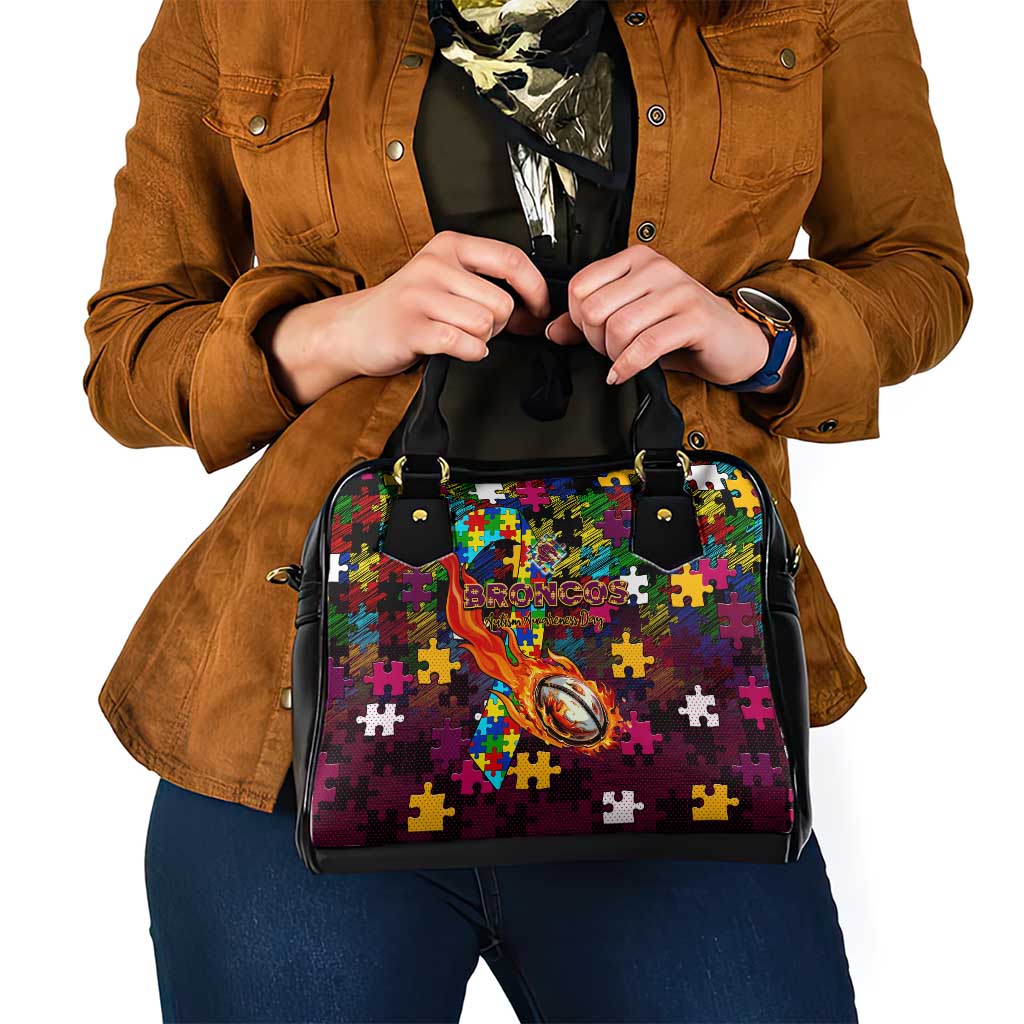 Broncos Autism Awareness Shoulder Handbag Puzzle Flames Rugby Ball