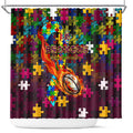 Broncos Autism Awareness Shower Curtain Puzzle Flames Rugby Ball