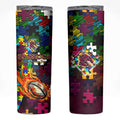 Broncos Autism Awareness Skinny Tumbler Puzzle Flames Rugby Ball