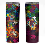 Broncos Autism Awareness Skinny Tumbler Puzzle Flames Rugby Ball