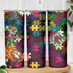 Broncos Autism Awareness Skinny Tumbler Puzzle Flames Rugby Ball