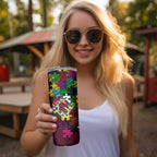 Broncos Autism Awareness Skinny Tumbler Puzzle Flames Rugby Ball