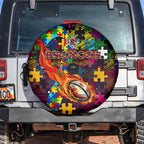 Broncos Autism Awareness Spare Tire Cover Puzzle Flames Rugby Ball