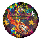 Broncos Autism Awareness Spare Tire Cover Puzzle Flames Rugby Ball