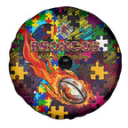 Broncos Autism Awareness Spare Tire Cover Puzzle Flames Rugby Ball