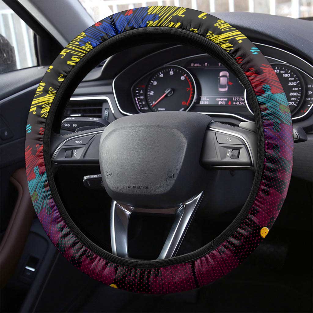 Broncos Autism Awareness Steering Wheel Cover Puzzle Flames Rugby Ball