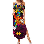 Broncos Autism Awareness Summer Maxi Dress Puzzle Flames Rugby Ball