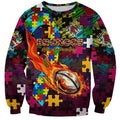 Broncos Autism Awareness Sweatshirt Puzzle Flames Rugby Ball